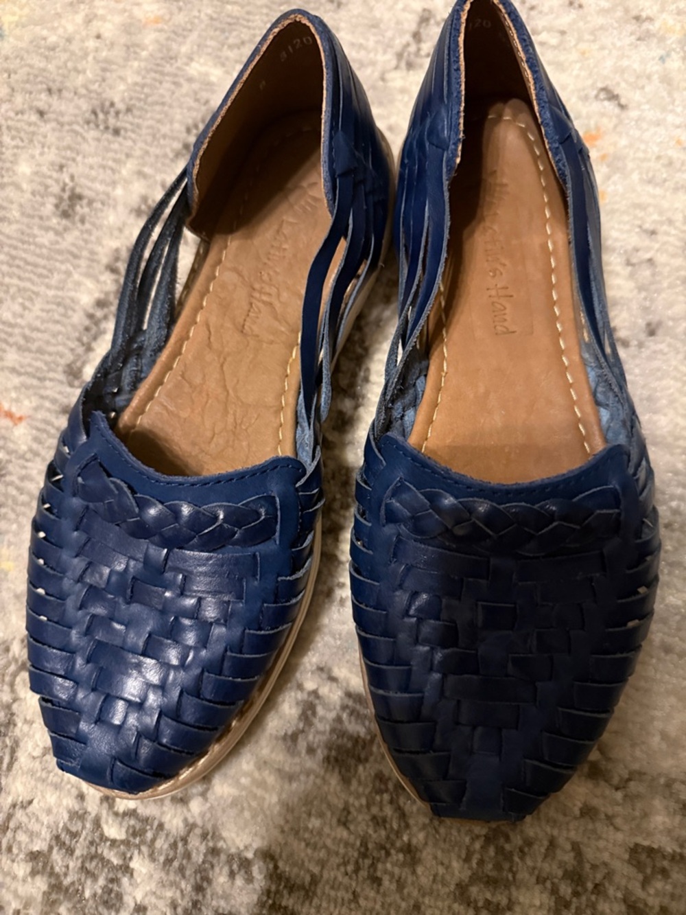 Like new, size 8, Latin’s Hand, leather woven, beautiful blue sandal